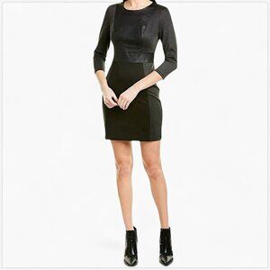 BCBGMAXAZRIA Charcoal Black Combo Faux Leather Panel Stretch Knit Dress NWT M